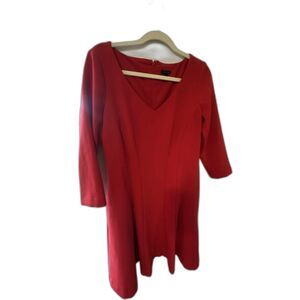 Ann Taylor Red V-Neck Fit & Flare Work Dress | Size 8